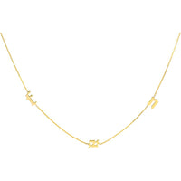 Olas d'Oro - 14K Yellow Gold Gothic Initials Station Necklace with Adjustable 2-Inch Chain