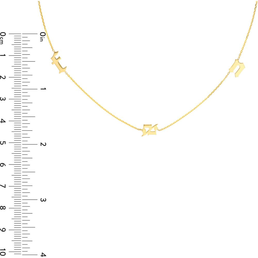 Olas d'Oro - 14K Yellow Gold Gothic Initials Station Necklace with Adjustable 2-Inch Chain
