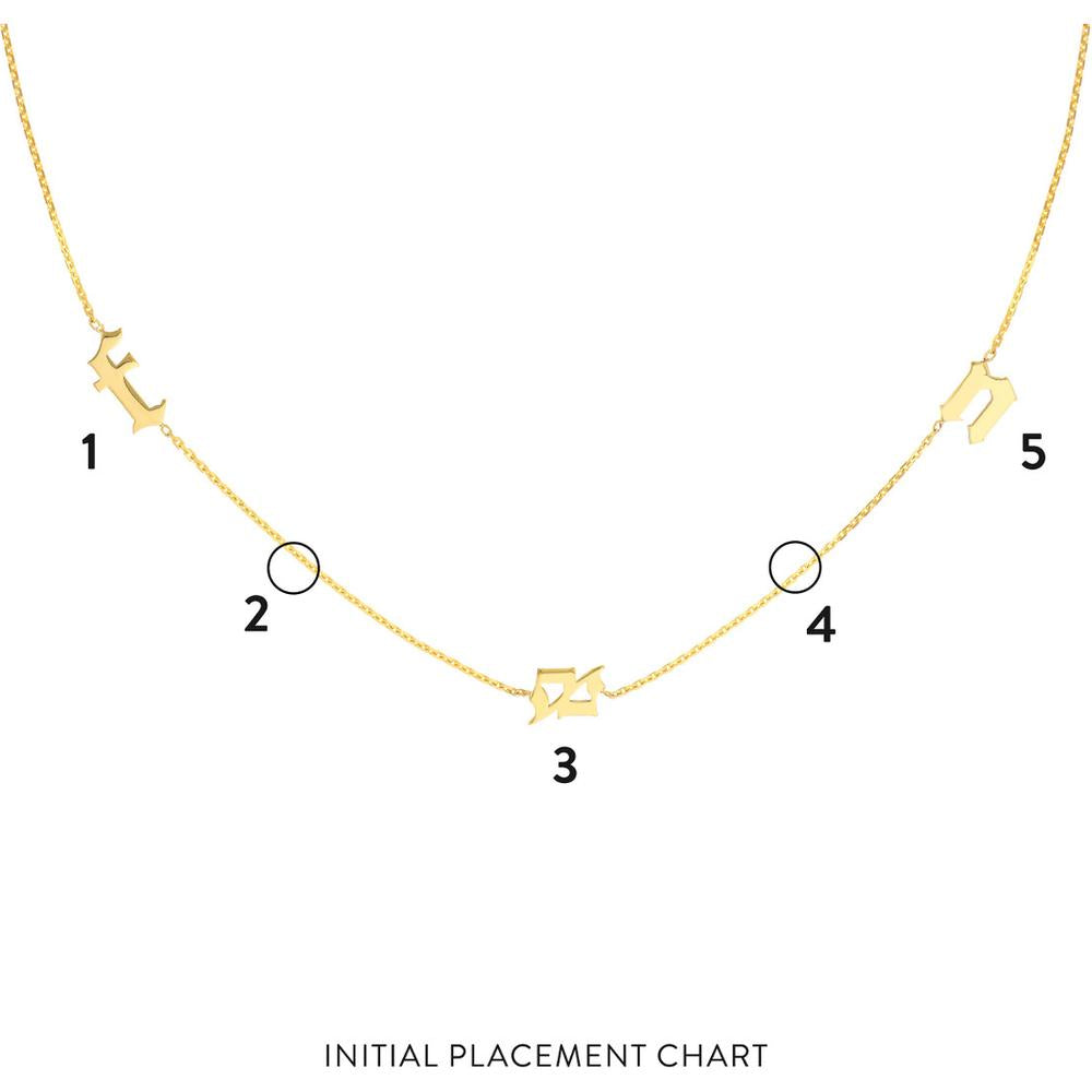 Olas d'Oro - 14K Yellow Gold Gothic Initials Station Necklace with Adjustable 2-Inch Chain