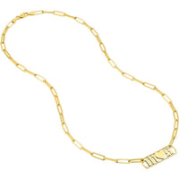Olas d'Oro - 14K Yellow Gold Gothic Initials with Heart Paper Clip Necklace  16.10g