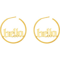 Olas d'Oro - 14K Yellow Gold Gothic Nameplate Hoop Earrings - Customizable