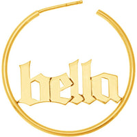 Olas d'Oro - 14K Yellow Gold Gothic Nameplate Hoop Earrings - Customizable