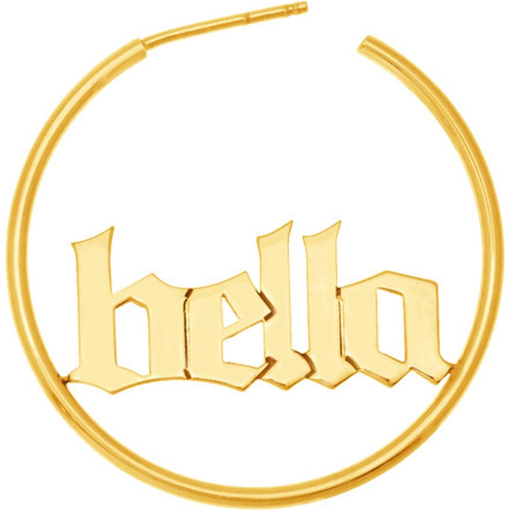 Olas d'Oro - 14K Yellow Gold Gothic Nameplate Hoop Earrings - Customizable