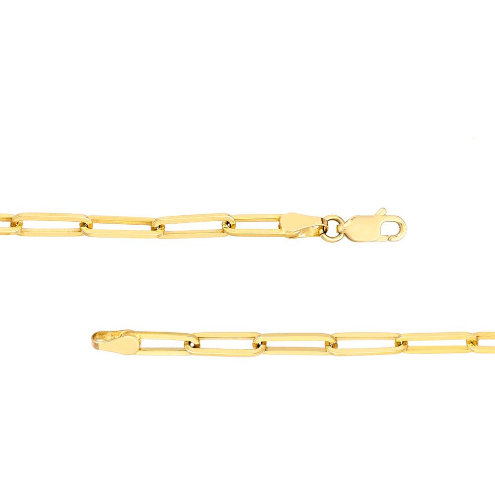 Olas d'Oro - 14K Yellow Gold Gothic Nameplate Paper Clip Necklace with Bezel-Set Diamond - 0.02 Carat Total Diamond Weight