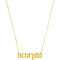 Olas d'Oro - 14K Yellow Gold Gothic Scorpio Nameplate Necklace - 2.00g Total Weight