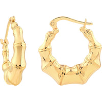 Olas d'Oro - 14K Yellow Gold Graduated Bamboo Puff Hoop Earrings - 2.10g Total Weight