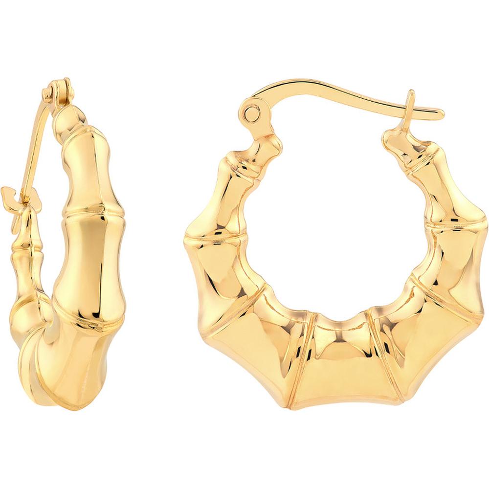 Olas d'Oro - 14K Yellow Gold Graduated Bamboo Puff Hoop Earrings - 2.10g Total Weight