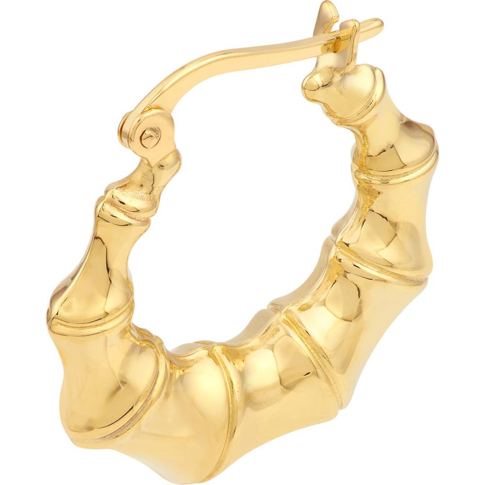 Olas d'Oro - 14K Yellow Gold Graduated Bamboo Puff Hoop Earrings - 2.10g Total Weight