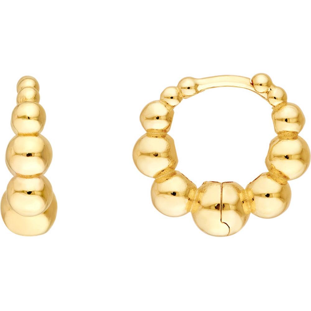 Olas d'Oro - 14K Yellow Gold Graduated Bead Hoop Earrings with Hinge Closure