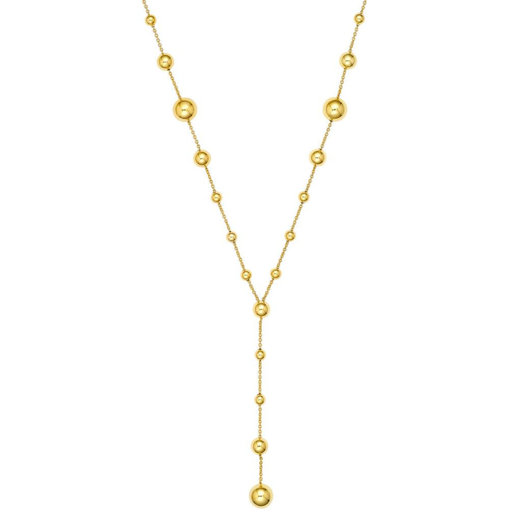 Olas d'Oro - 14K Yellow Gold Graduated Bead Lariat Necklace with Pear Shape Lobster Clasp - 10.70g