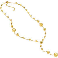 Olas d'Oro - 14K Yellow Gold Graduated Bead Lariat Necklace with Pear Shape Lobster Clasp - 10.70g