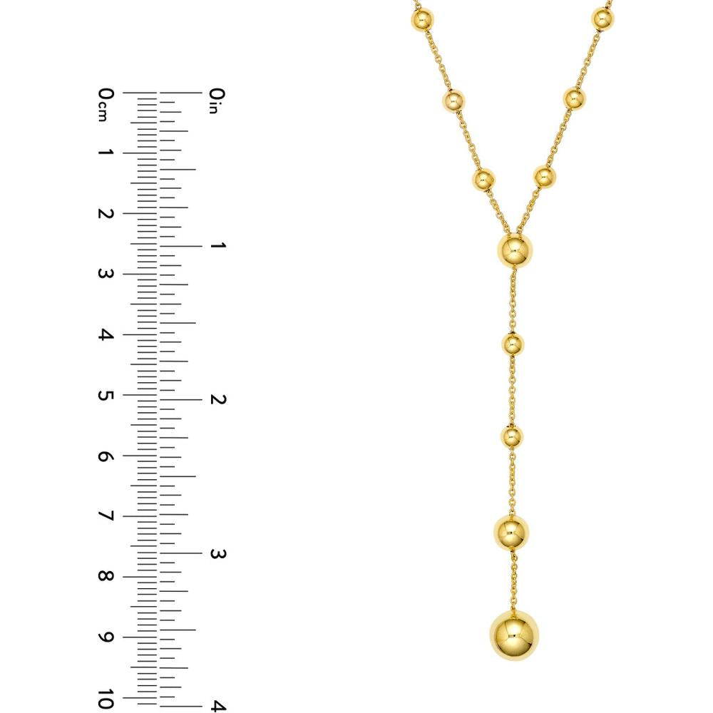 Olas d'Oro - 14K Yellow Gold Graduated Bead Lariat Necklace with Pear Shape Lobster Clasp - 10.70g