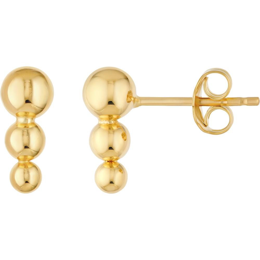 Olas d'Oro - 14K Yellow Gold Graduated Bead Stud Earrings - 1.36g