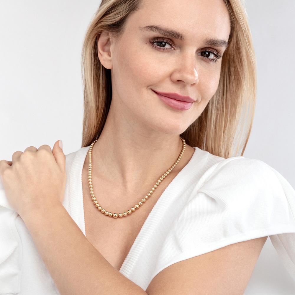 Olas d'Oro - 14K Yellow Gold Graduated Beaded Chain Necklace 17-18 Adjustable Length