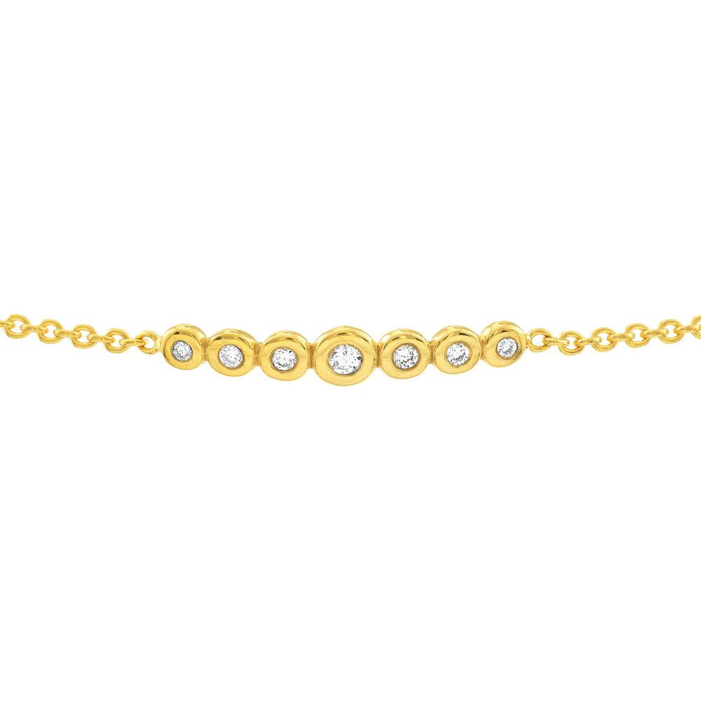 Olas d'Oro - 14K Yellow Gold Graduated Diamond Bezel Bolo Bracelet - 1/10 Carat Total Diamond Weight