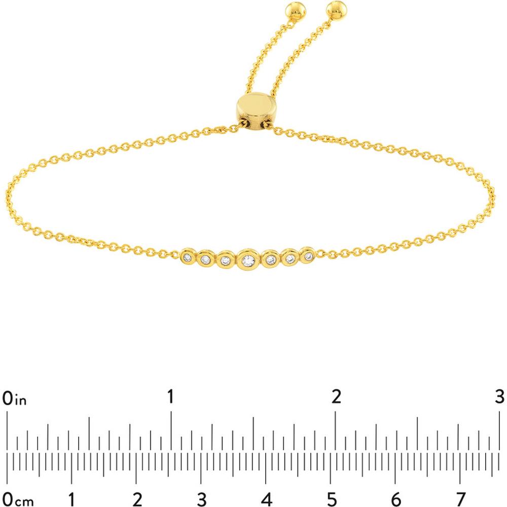 Olas d'Oro - 14K Yellow Gold Graduated Diamond Bezel Bolo Bracelet - 1/10 Carat Total Diamond Weight