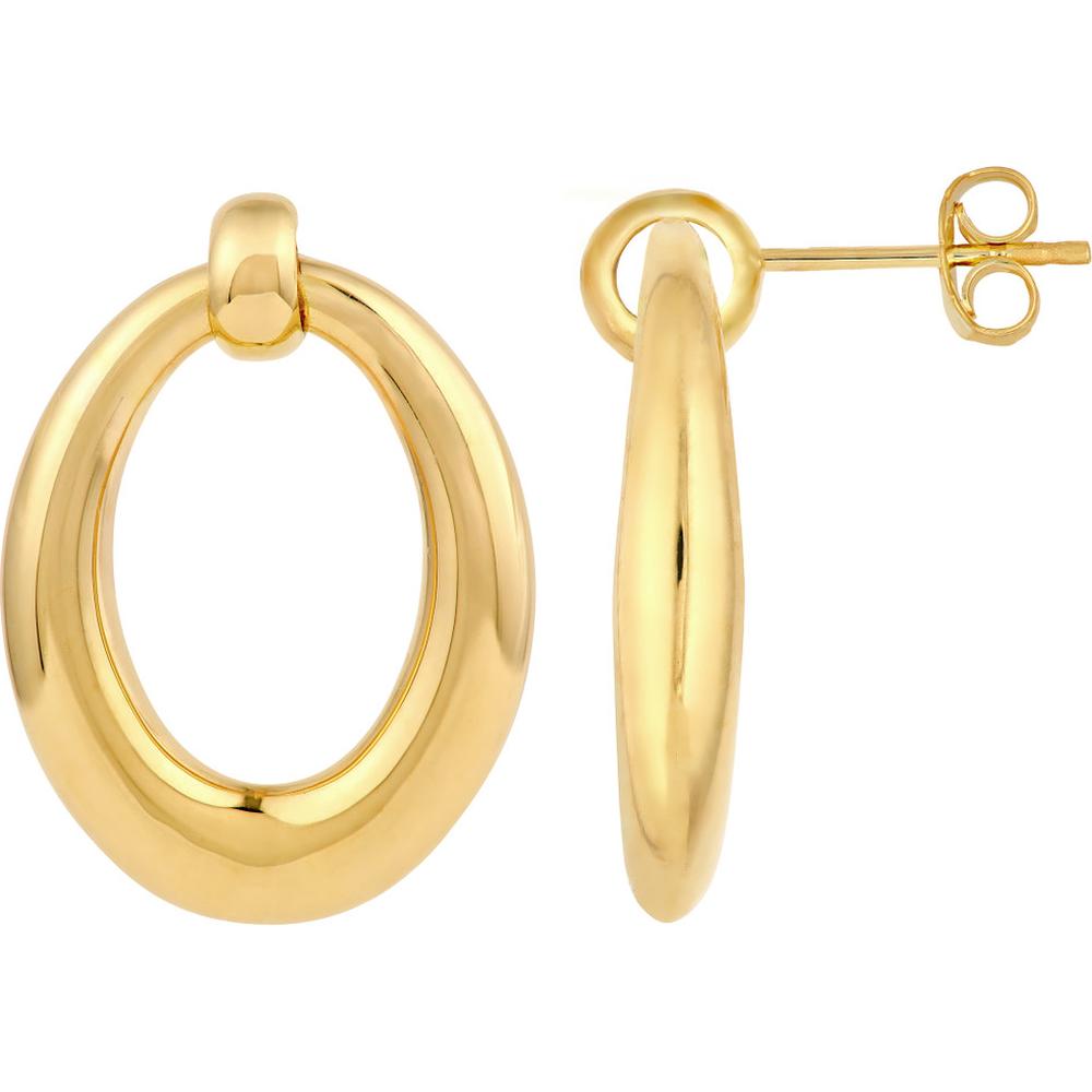 Olas d'Oro - 14K Yellow Gold Graduated Oval Hoop Stud Earrings - 4.46g Total Weight