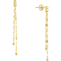 Olas d'Oro - 14K Yellow Gold Hammered Forzentina Dangle Earrings with Bead Detailing