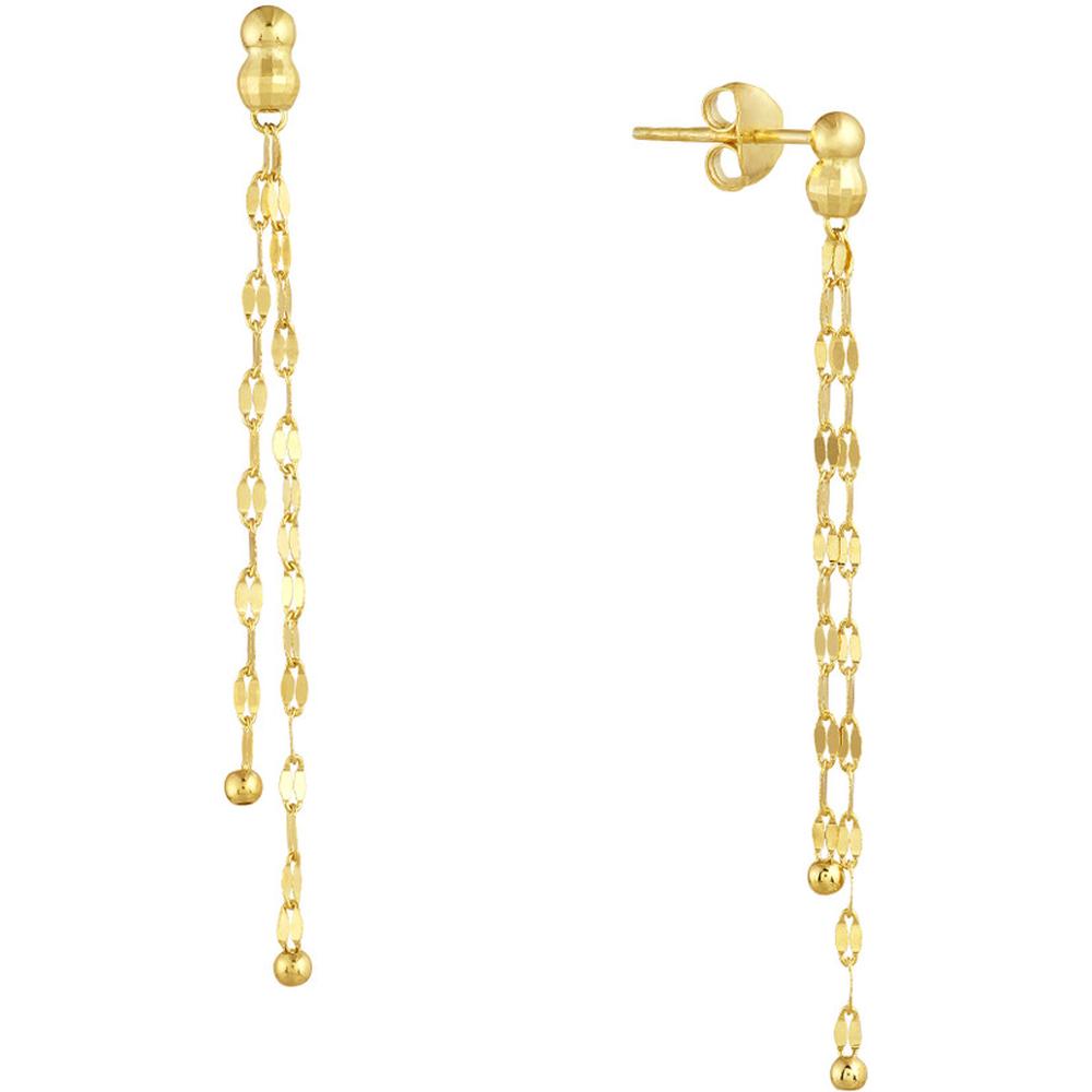 Olas d'Oro - 14K Yellow Gold Hammered Forzentina Dangle Earrings with Bead Detailing