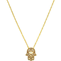 Olas d'Oro - 14K Yellow Gold Hamsa Necklace with Diamond - 0.01 Carat Total Diamond Weight