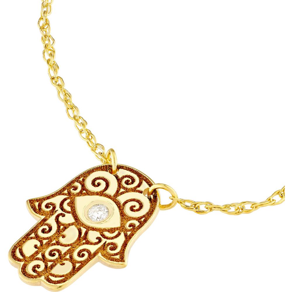 Olas d'Oro - 14K Yellow Gold Hamsa Necklace with Diamond - 0.01 Carat Total Diamond Weight