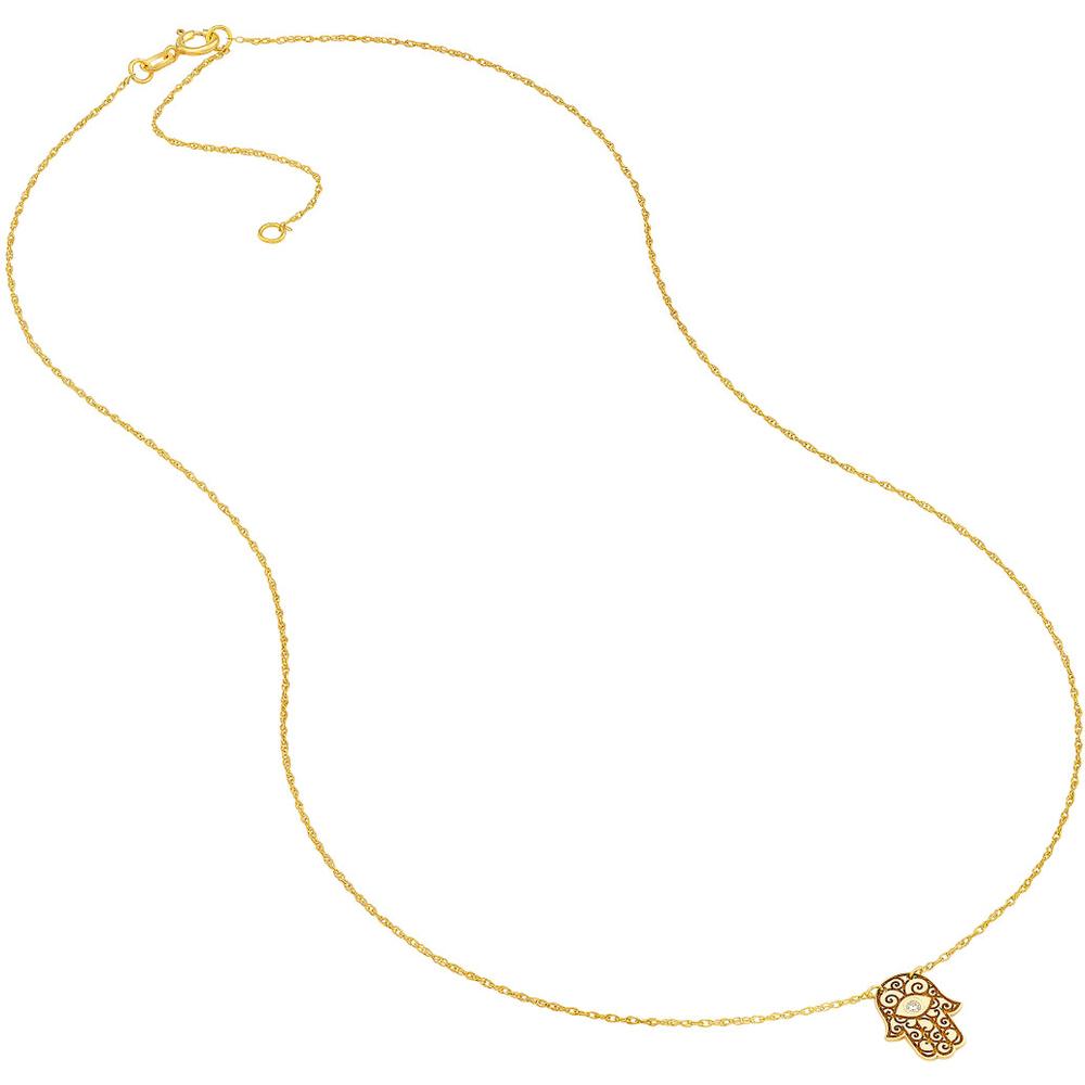 Olas d'Oro - 14K Yellow Gold Hamsa Necklace with Diamond - 0.01 Carat Total Diamond Weight