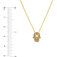 Olas d'Oro - 14K Yellow Gold Hamsa Necklace with Diamond - 0.01 Carat Total Diamond Weight