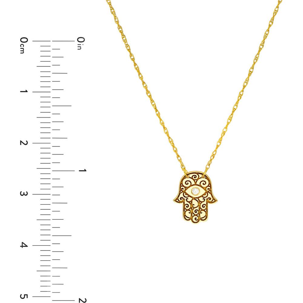 Olas d'Oro - 14K Yellow Gold Hamsa Necklace with Diamond - 0.01 Carat Total Diamond Weight