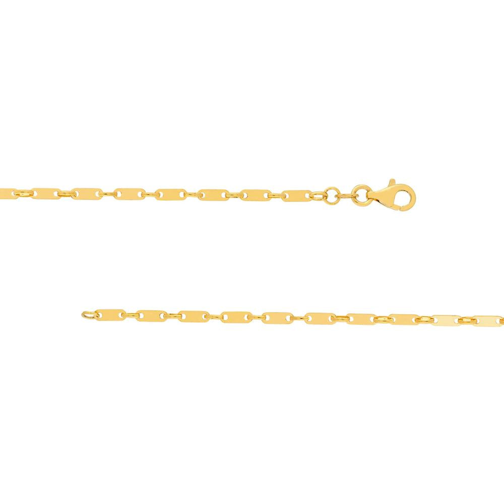 Olas d'Oro - 14K Yellow Gold Handmade Flat Link Chain Bracelet - 7.50 Inches - Elegant Minimalist Design