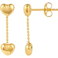 Olas d'Oro - 14K Yellow Gold Heart Cable Chain Dangle Earrings - 1.05g Total Weight