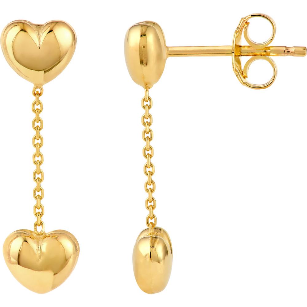 Olas d'Oro - 14K Yellow Gold Heart Cable Chain Dangle Earrings - 1.05g Total Weight
