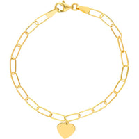 Olas d'Oro - 14K Yellow Gold Heart Charm Paperclip Bracelet - 2.03g