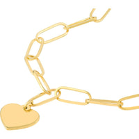 Olas d'Oro - 14K Yellow Gold Heart Charm Paperclip Bracelet - 2.03g
