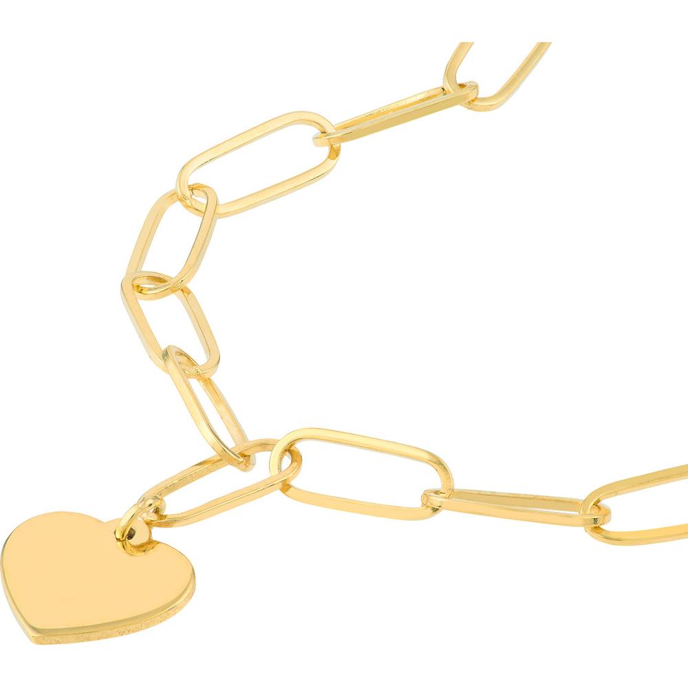 Olas d'Oro - 14K Yellow Gold Heart Charm Paperclip Bracelet - 2.03g