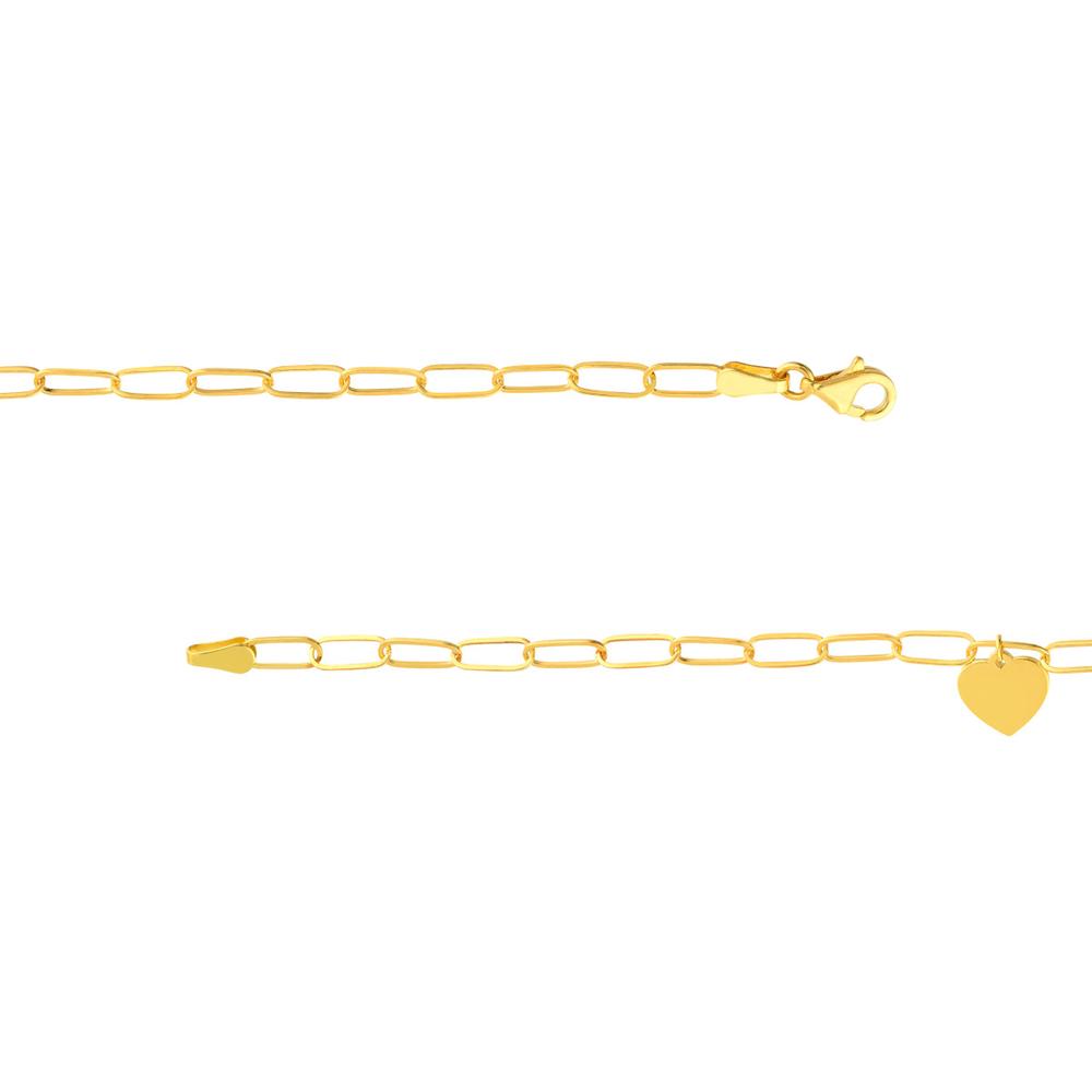 Olas d'Oro - 14K Yellow Gold Heart Charm Paperclip Bracelet - 2.03g