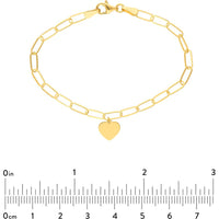 Olas d'Oro - 14K Yellow Gold Heart Charm Paperclip Bracelet - 2.03g