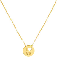 Olas d'Oro - 14K Yellow Gold Heart Cutout Love Mini Disc Adjustable Necklace
