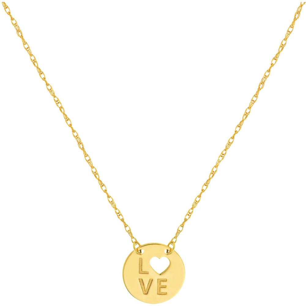 Olas d'Oro - 14K Yellow Gold Heart Cutout Love Mini Disc Adjustable Necklace