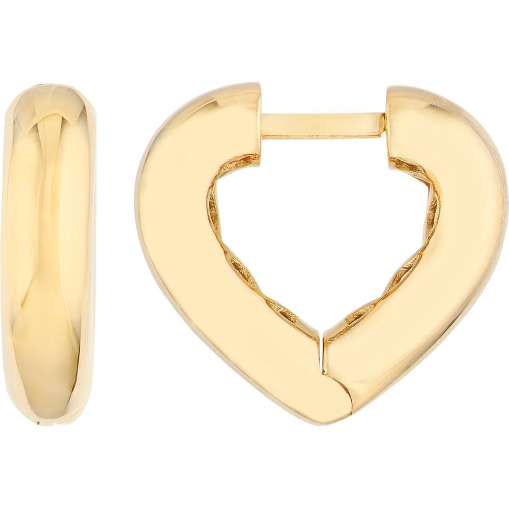 Olas d'Oro - 14K Yellow Gold Heart Huggie Earrings with Snap-Lock Clasp - 2.75g Total Weight
