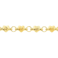 Olas d'Oro - 14K Yellow Gold Heart Link Bracelet with Diamond-Cut and Satin Hearts Design 4.75 Grams Total Weight