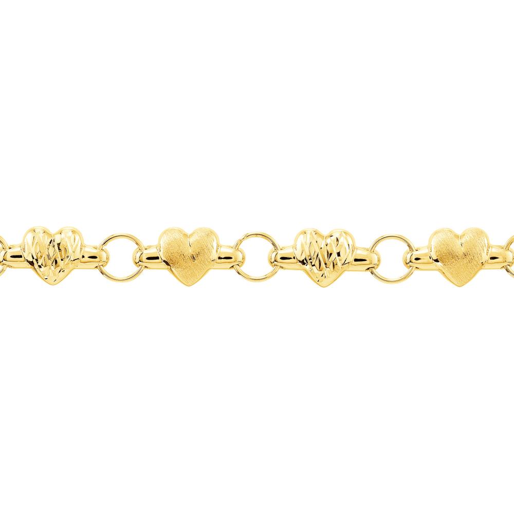 Olas d'Oro - 14K Yellow Gold Heart Link Bracelet with Diamond-Cut and Satin Hearts Design 4.75 Grams Total Weight