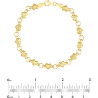 Olas d'Oro - 14K Yellow Gold Heart Link Bracelet with Diamond-Cut and Satin Hearts Design 4.75 Grams Total Weight
