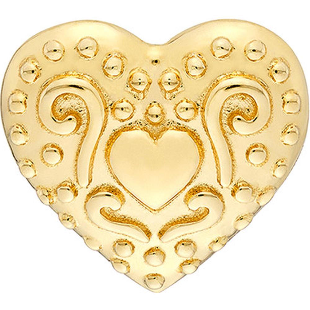 Olas d'Oro - 14K Yellow Gold Heart Pattern Stud Earrings - 1.13g Average Weight