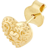 Olas d'Oro - 14K Yellow Gold Heart Pattern Stud Earrings - 1.13g Average Weight