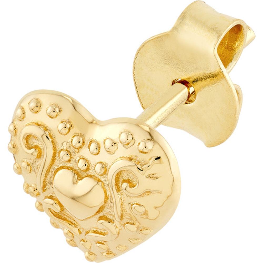Olas d'Oro - 14K Yellow Gold Heart Pattern Stud Earrings - 1.13g Average Weight