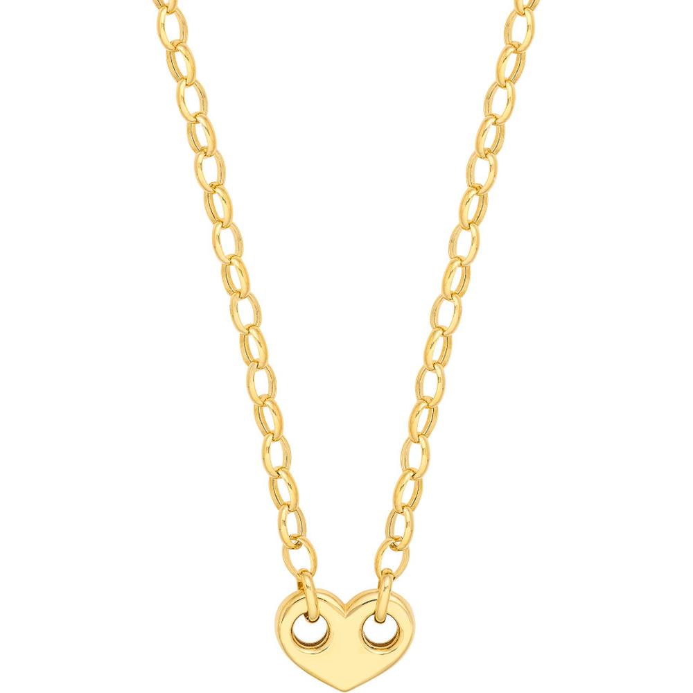 Olas d'Oro - 14K Yellow Gold Heart Puff Mariner with Hollow Oval Rolo Necklace  7.22g