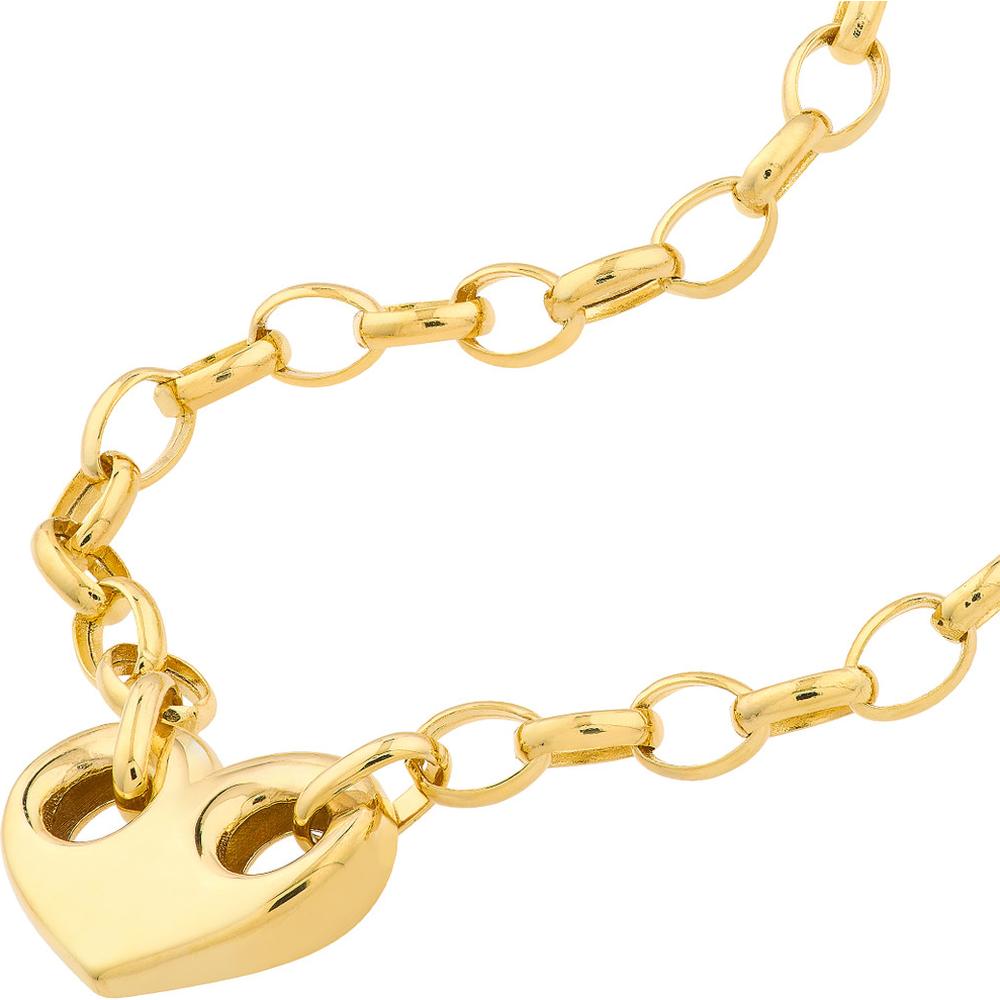 Olas d'Oro - 14K Yellow Gold Heart Puff Mariner with Hollow Oval Rolo Necklace  7.22g