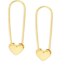 Olas d'Oro - 14K Yellow Gold Heart Safety Pin Hoop Earrings with Snap-Lock Clasp