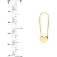Olas d'Oro - 14K Yellow Gold Heart Safety Pin Hoop Earrings with Snap-Lock Clasp