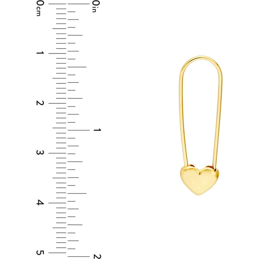 Olas d'Oro - 14K Yellow Gold Heart Safety Pin Hoop Earrings with Snap-Lock Clasp